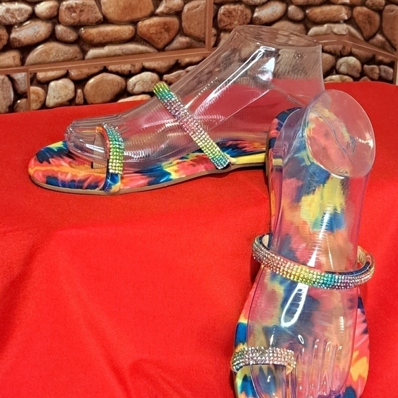 Women's Multicolor Tie Dye Toe Slide Sandals, Size 9 - Picture 2 of 7
